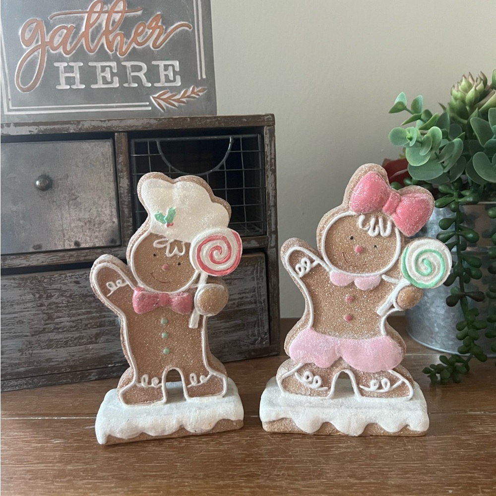 New Glitter Gingerbread Boy & Girl Cookie With Lollipop Decor